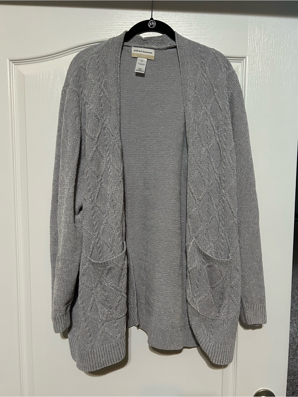 Alfred Dunner Light Gray Open Front Knit Cardigan